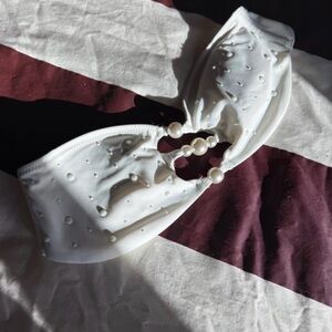 White Pearl Embellished Bikini Top
